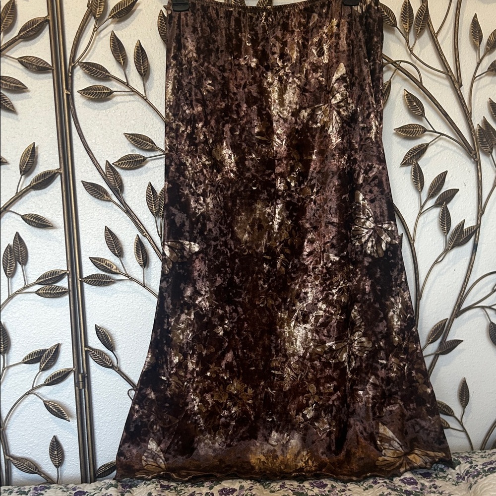 Crushed Velvet Maxi Skirt in Brown and Gold Tones